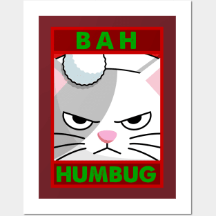 Cute Grouchy "Bah Humbug" Cat Posters and Art